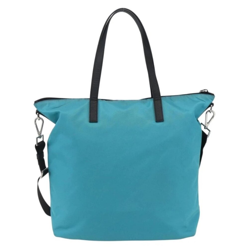 PRADA Tote Bag Nylon 2way Turquoise Blue Silver - Picture 2 of 16